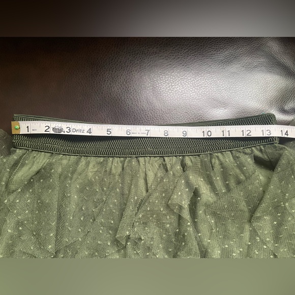 Anthropologie Chéri Ruffled Tulle Midi Skirt Green XS Tiered Flocked Dot - Picture 5 of 9